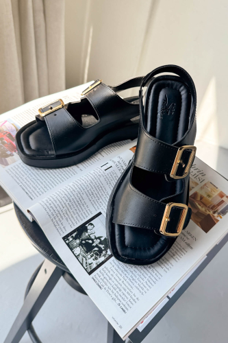 AYK-1021 Siyah Gold Tokalı Urban Comfort Sandalet - Cappmoda