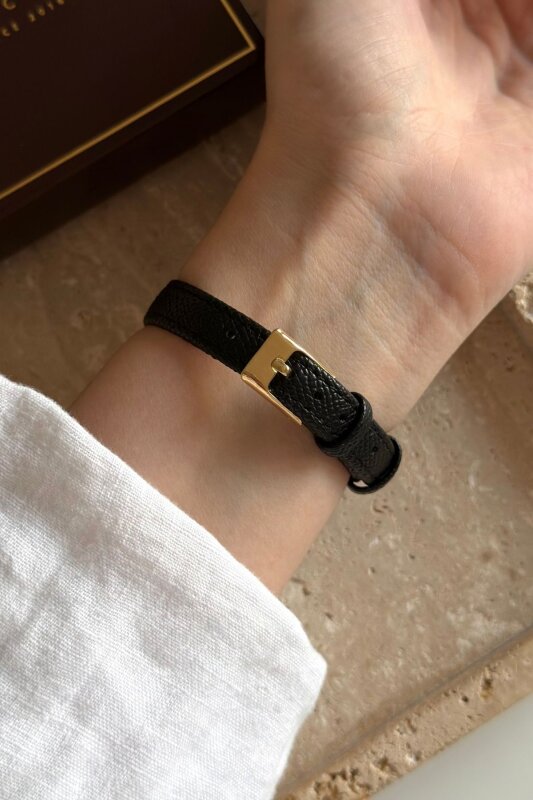 Bely Siyah Gold Deri Kordon Kadın Kol Saati - 3