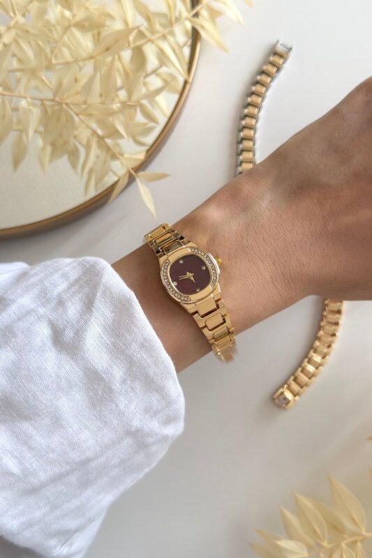 Blase Bordo Kadran Gold Kadın Kol Saati