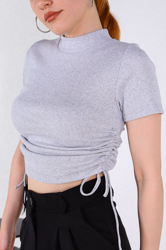 BLZ-06158 Gri Büzgülü Kaşkorse Bluz
