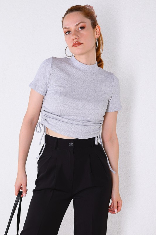 BLZ-06158 Gri Büzgülü Kaşkorse Bluz