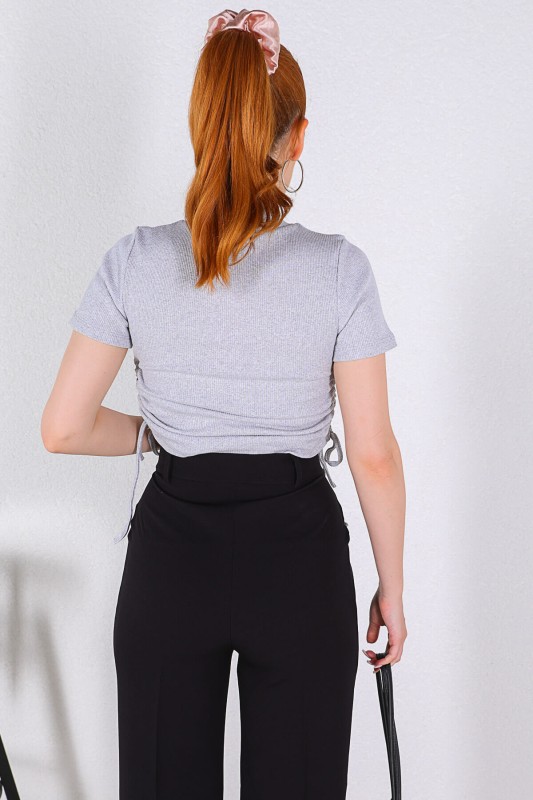 BLZ-06158 Gri Büzgülü Kaşkorse Bluz