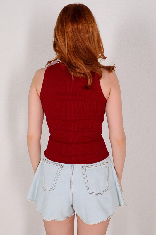 BLZ-06159 Bordo Rengi Halter Yaka Kaşkorse Bluz
