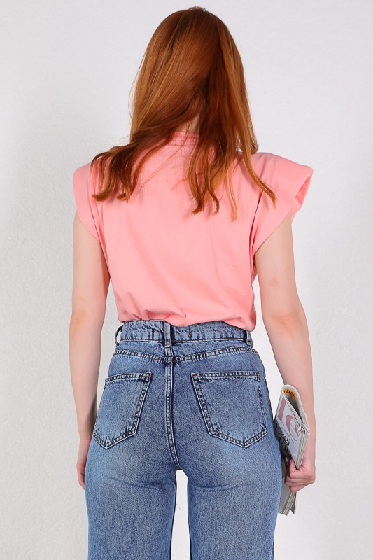BLZ-06174 Pembe Zincir Detaylı Vatkalı Bluz
