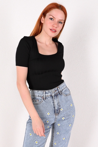 Cappmoda - BLZ-06177 Siyah Balon Kol Triko Bluz (1)