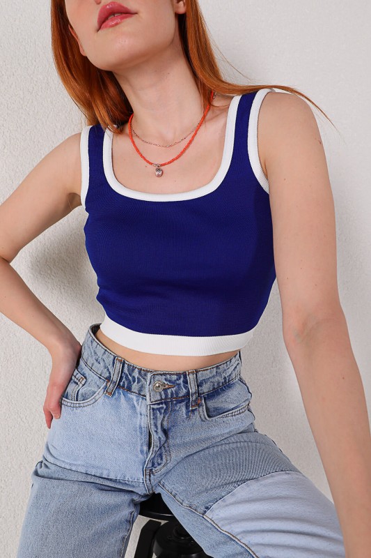 BLZ-06179 Mavi Askılı Triko Bluz