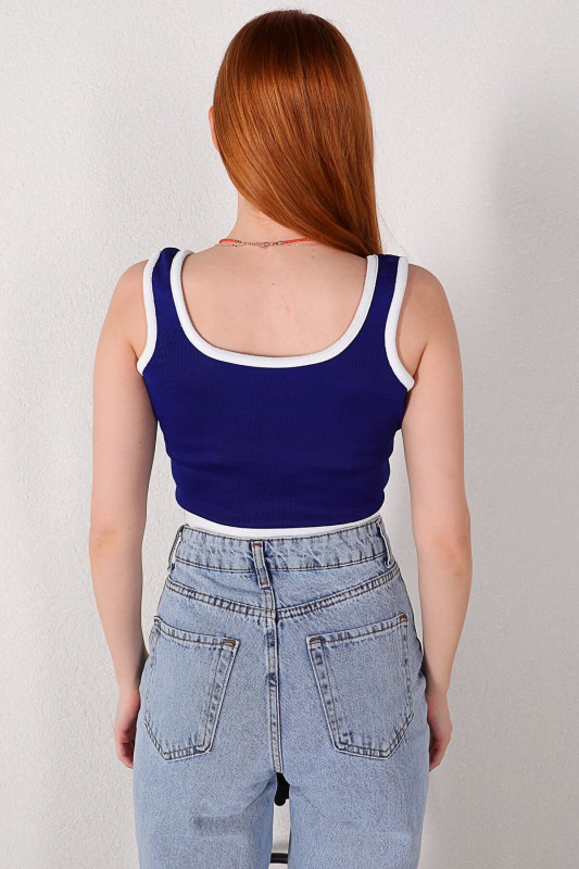 BLZ-06179 Mavi Askılı Triko Bluz