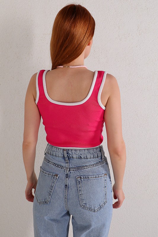 BLZ-06179 Pembe Askılı Triko Bluz