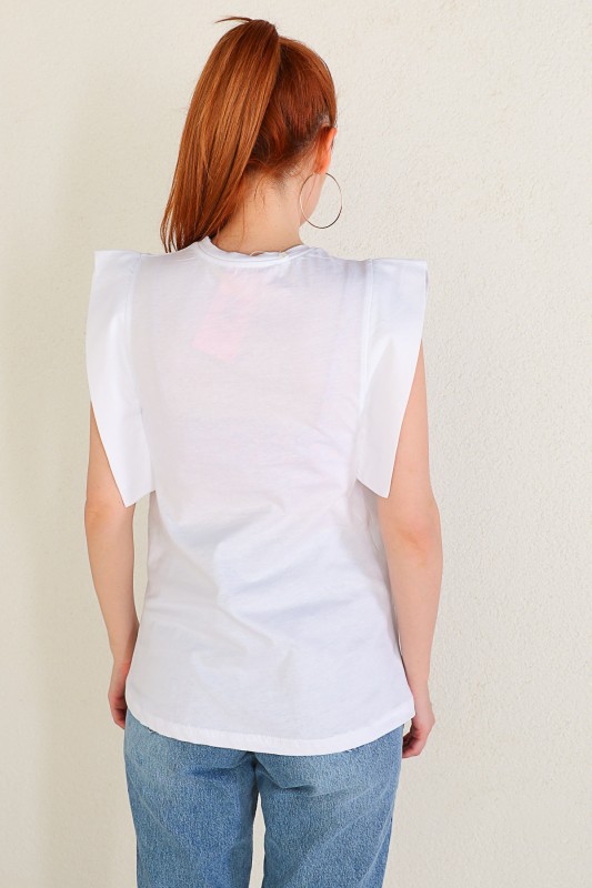 BLZ-06184 Beyaz Kol Detaylı Salaş Basic Bluz