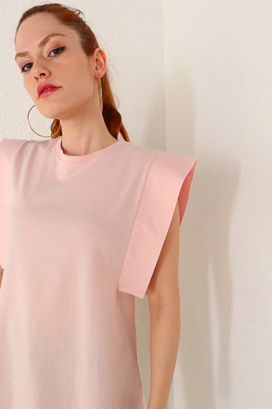 BLZ-06184 Pudra Kol Detaylı Salaş Basic Bluz