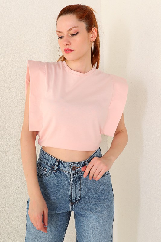 BLZ-06184 Pudra Kol Detaylı Salaş Basic Bluz