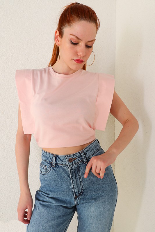 BLZ-06184 Pudra Kol Detaylı Salaş Basic Bluz