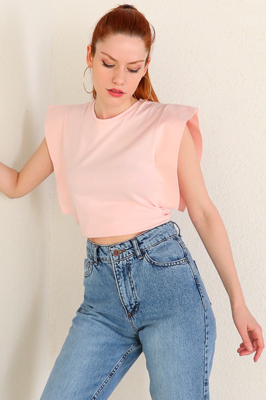 BLZ-06184 Pudra Kol Detaylı Salaş Basic Bluz