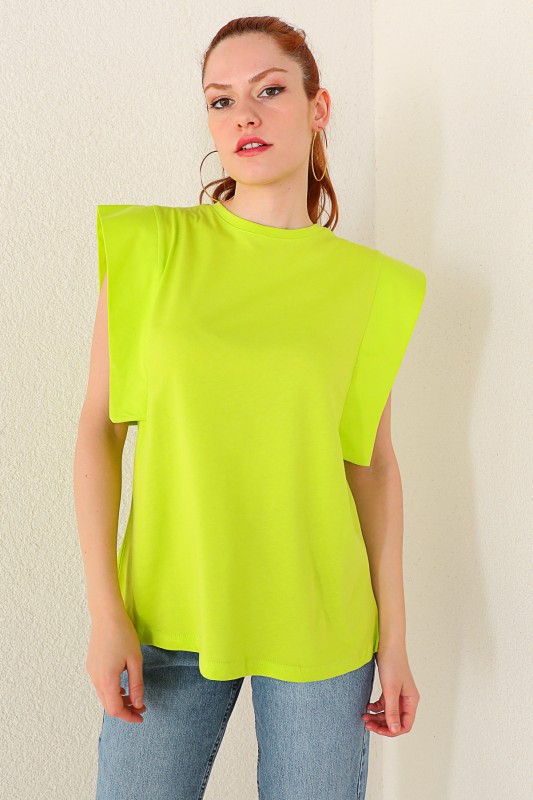 BLZ-06184 Sarı Kol Detaylı Salaş Basic Bluz