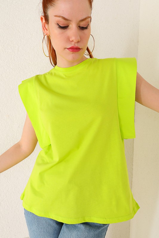 BLZ-06184 Sarı Kol Detaylı Salaş Basic Bluz