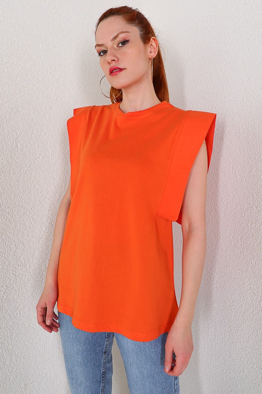 BLZ-06184 Turuncu Kol Detaylı Salaş Basic Bluz