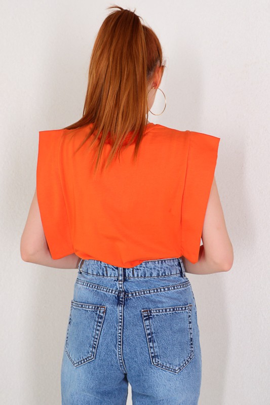 BLZ-06184 Turuncu Kol Detaylı Salaş Basic Bluz