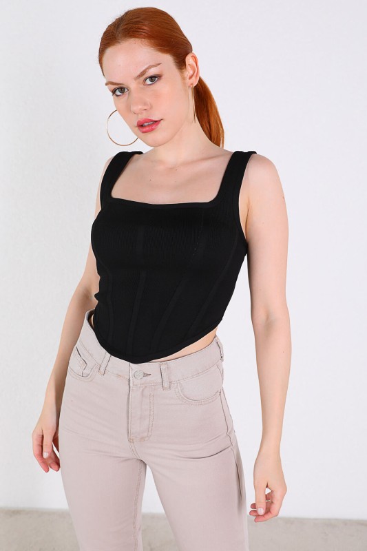BLZ-06191 Siyah Askılı Korse Bluz