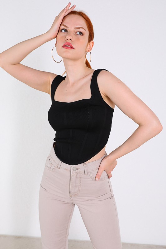 BLZ-06191 Siyah Askılı Korse Bluz
