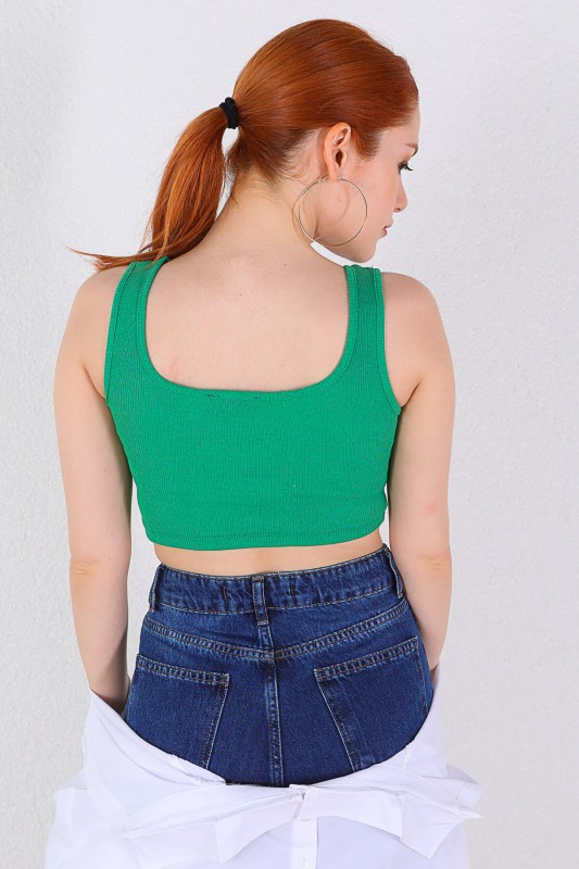 BLZ-06193 Yeşil Kaşkorse Askılı Crop Bluz