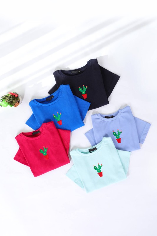 BLZ-06197 Siyah Kaktüs Nakışlı Kaşkorse Kumaş Crop Bluz