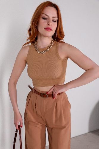 BLZ-06210 Vizon Halter Yaka Kaşkorse Kumaş Crop Bluz 