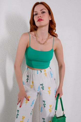 BLZ-06212 Yeşil İp Askılı Crop Bluz 