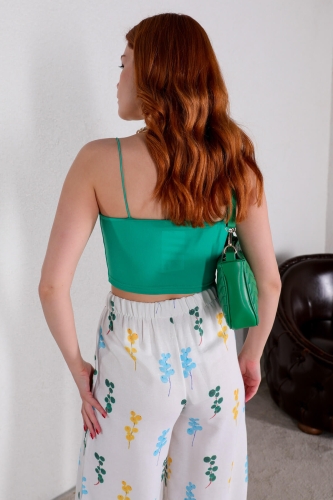BLZ-06212 Yeşil İp Askılı Crop Bluz - 3