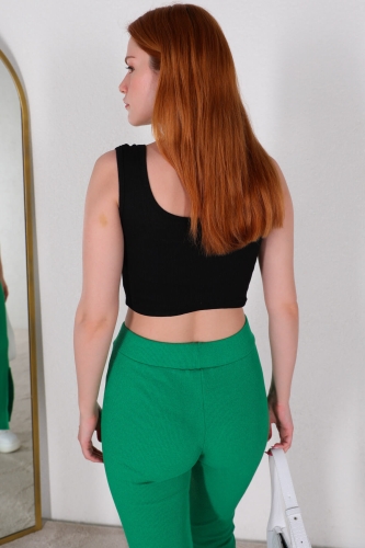 BLZ-06214 Siyah Kare Yaka Crop Triko Bluz - 3