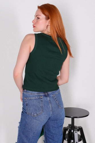 BLZ-06217 Koyu Yeşil Halter Yaka Kaşkorse Kumaş Crop Bluz - 3