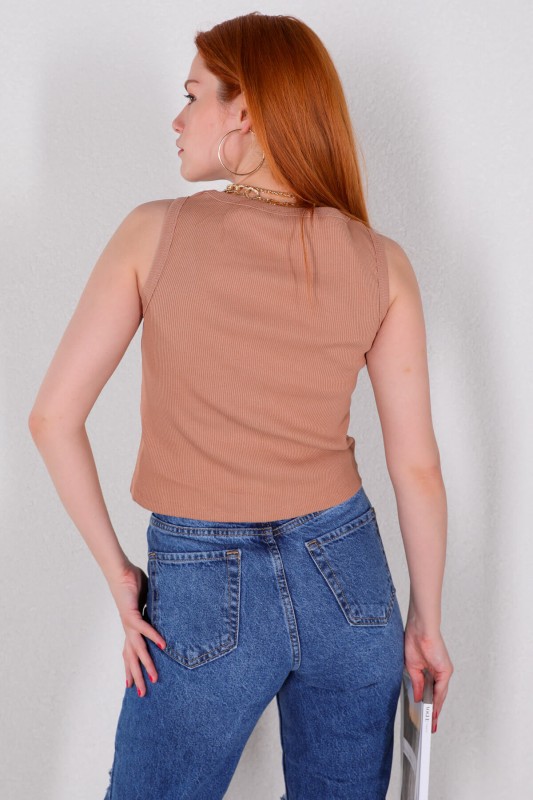 BLZ-06217 Vizon Halter Yaka Kaşkorse Kumaş Crop Bluz - 4
