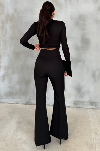 BLZ-06245 Siyah İnci Kolye Detaylı Crop Basic Bluz - 3