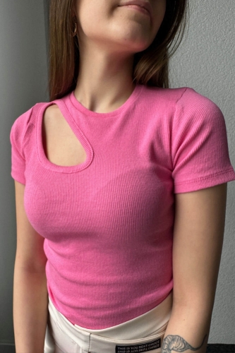 BLZ-06251 Pembe Yaka Detaylı Kaşkorse Kumaş Bluz 