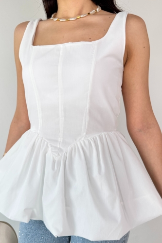 Cappmoda - BLZ-06284 Beyaz Askılı Astarlı Balon Bluz (1)