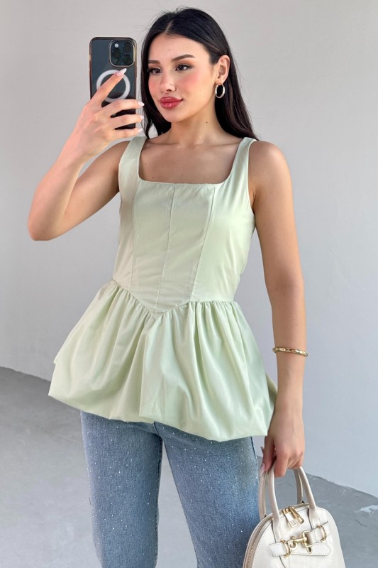 BLZ-06284 Mint Yeşili Askılı Astarlı Balon Bluz