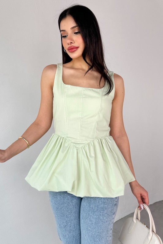 BLZ-06284 Mint Yeşili Askılı Astarlı Balon Bluz