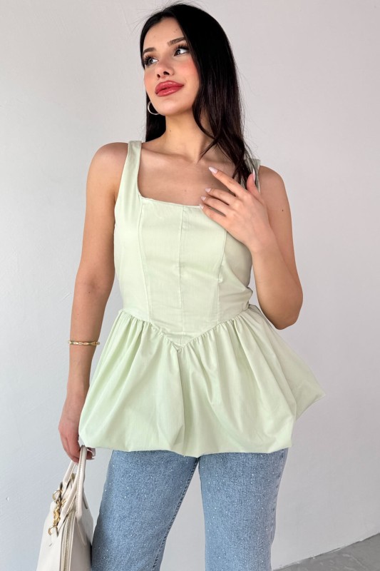 BLZ-06284 Mint Yeşili Askılı Astarlı Balon Bluz