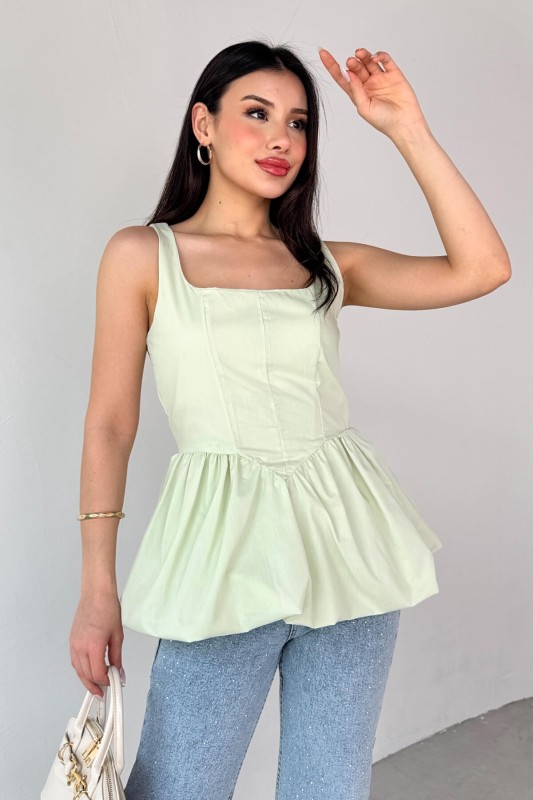 BLZ-06284 Mint Yeşili Askılı Astarlı Balon Bluz
