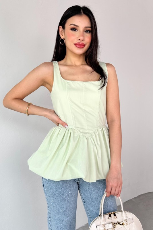 BLZ-06284 Mint Yeşili Askılı Astarlı Balon Bluz