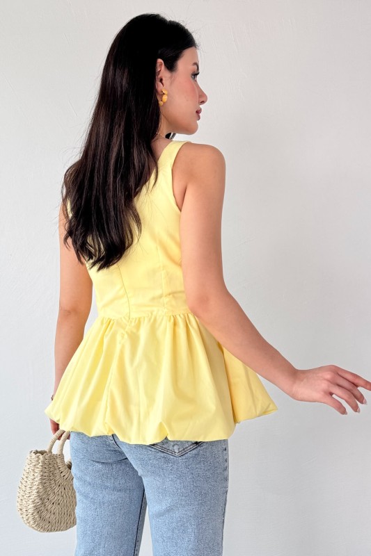 BLZ-06284 Sarı Askılı Astarlı Balon Bluz