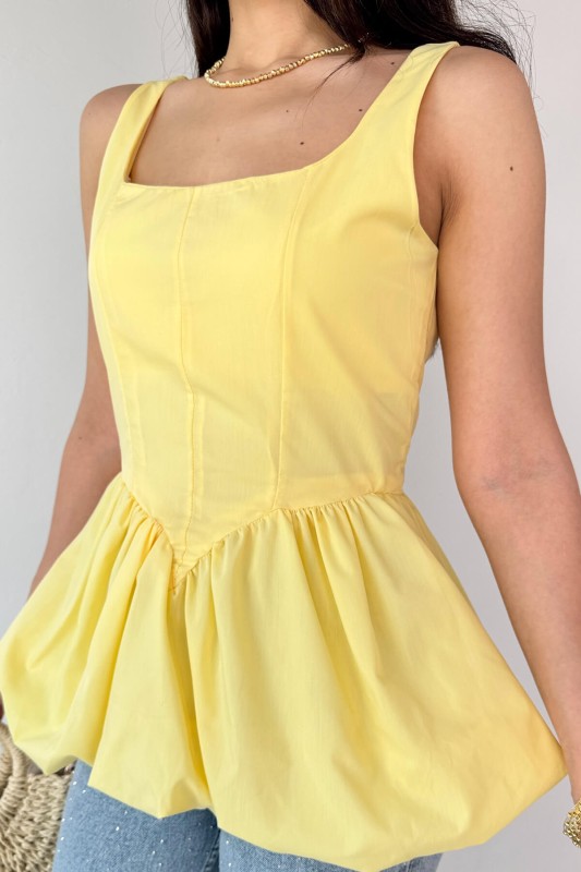 BLZ-06284 Sarı Askılı Astarlı Balon Bluz