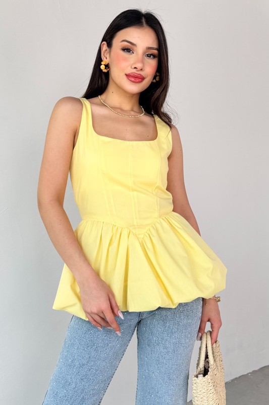 BLZ-06284 Sarı Askılı Astarlı Balon Bluz