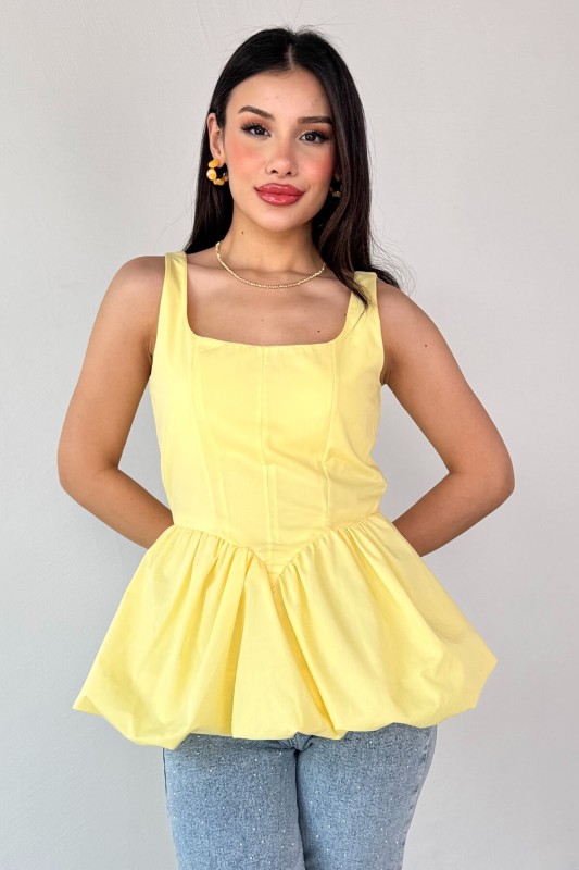 BLZ-06284 Sarı Askılı Astarlı Balon Bluz