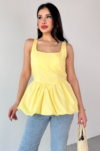 Cappmoda - BLZ-06284 Sarı Askılı Astarlı Balon Bluz (1)