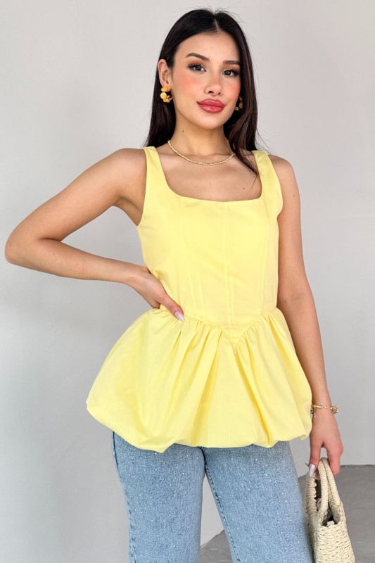 BLZ-06284 Sarı Askılı Astarlı Balon Bluz