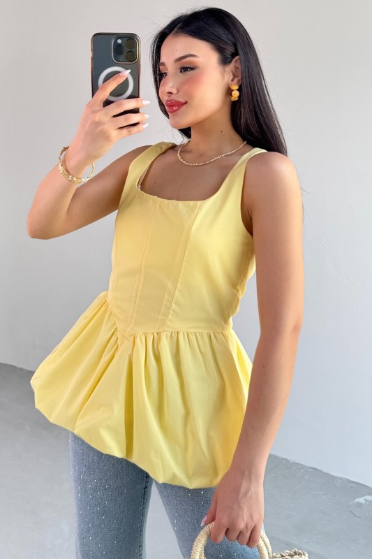 BLZ-06284 Sarı Askılı Astarlı Balon Bluz