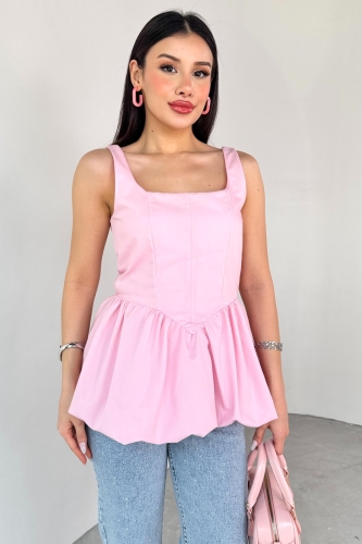 Cappmoda - BLZ-06284 Toz Pembe Askılı Astarlı Balon Bluz (1)