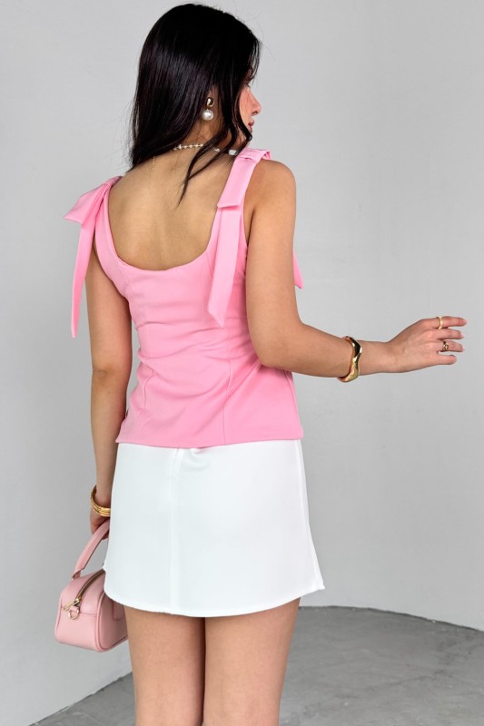 BLZ-06286 Pembe Havuz Yaka Askılı Bluz - 5