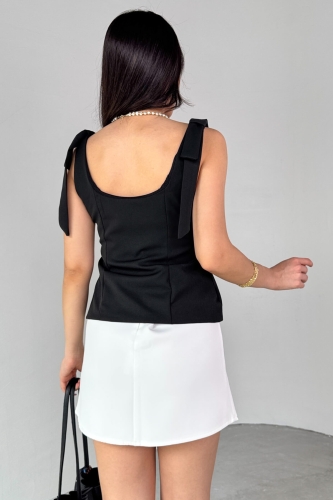 BLZ-06286 Siyah Havuz Yaka Askılı Bluz - 2