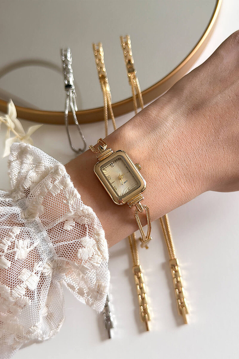 Celesi Ekru Kadran Gold Metal Kordon Kadın Kol Saati - 1